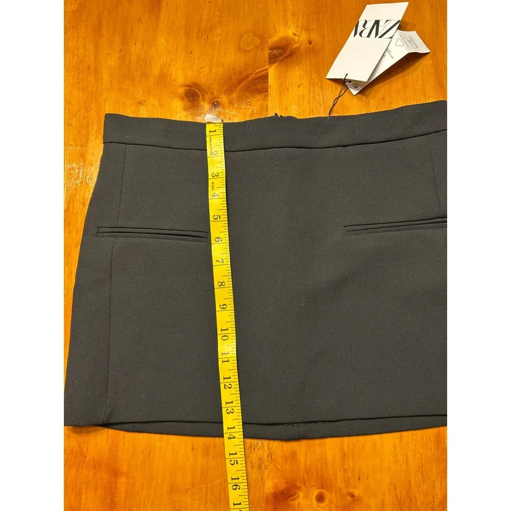 Zara Black Mini Skirt Join Life Tailored Welt Pockets Size S Office Siren NEW - Picture 5 of 10